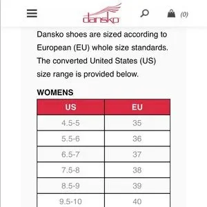 Dansko kids size chart 2025